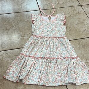 Floral Kids Knit Dress with Pink  and Coral Accents